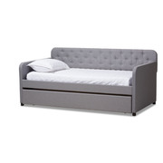 Baxton Studio Camelia Grey Twin Size Sofa Daybed with Roll-Out Trundle Bed 150-9014